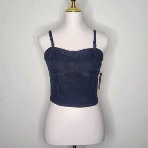 Riley And James Black Denim Stretchy Bustier Top Sz XL Baddiecore Club‎ Sexy NWT